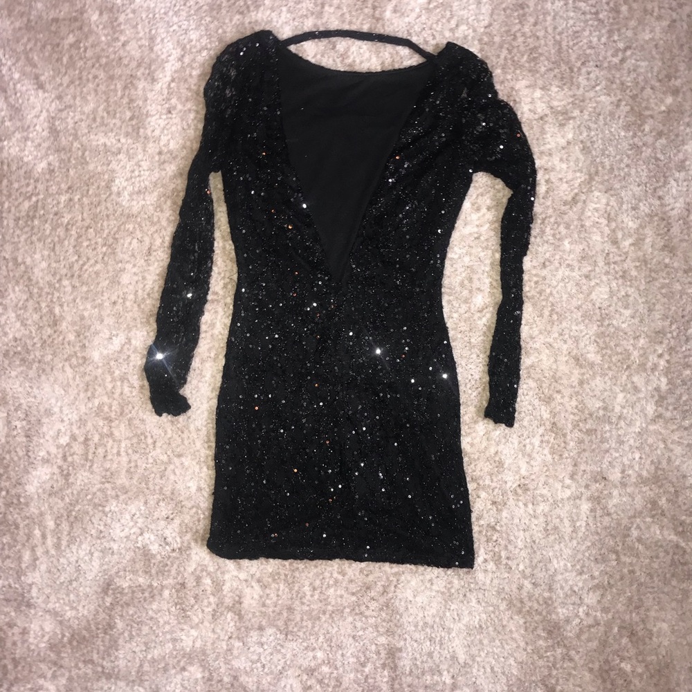Little Black Sequin Lace Dress - Picture 2 of 3